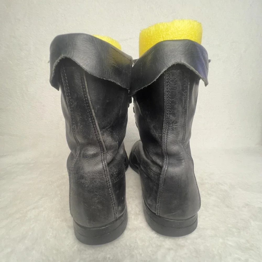 Addison Shoe Co Boots Mens 10 Black Leather Combat Zip Lace Up Military Work